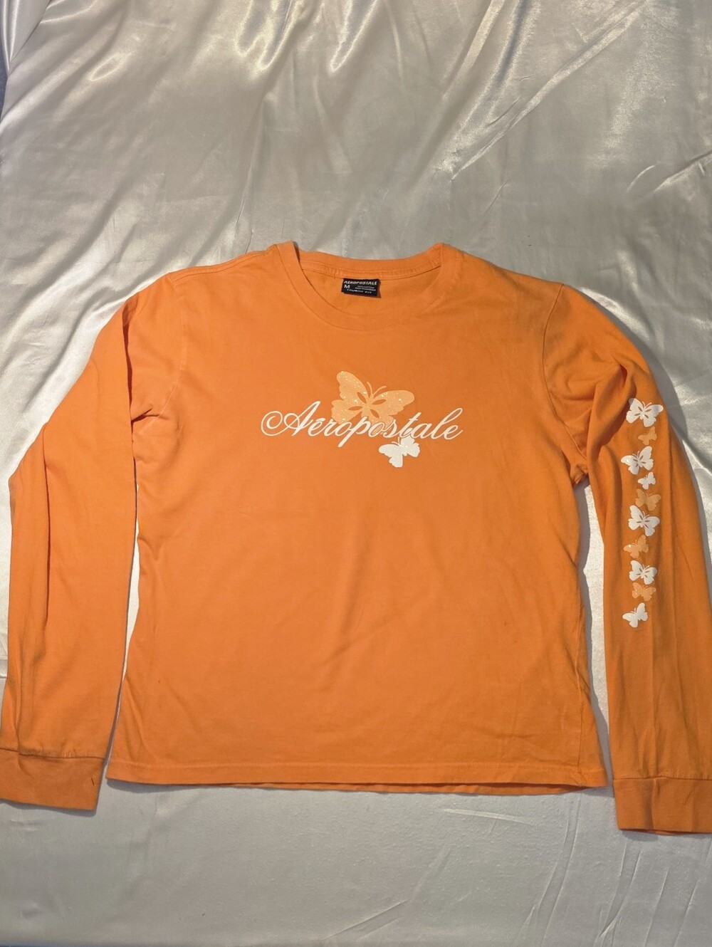 Aeropostale Orange Long Sleeve Tee with White Butterfly Accents